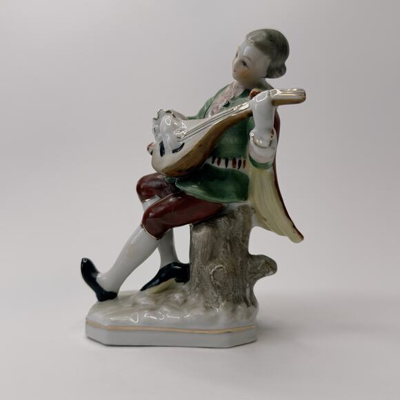 Occupied Japan Figurine 18th Century Man w/Mandolin Hand Painted 1945-1952 VTG - Picture 7 of 11